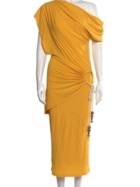 Acler Golden Yellow One-Shoulder Ruched Midi Dress